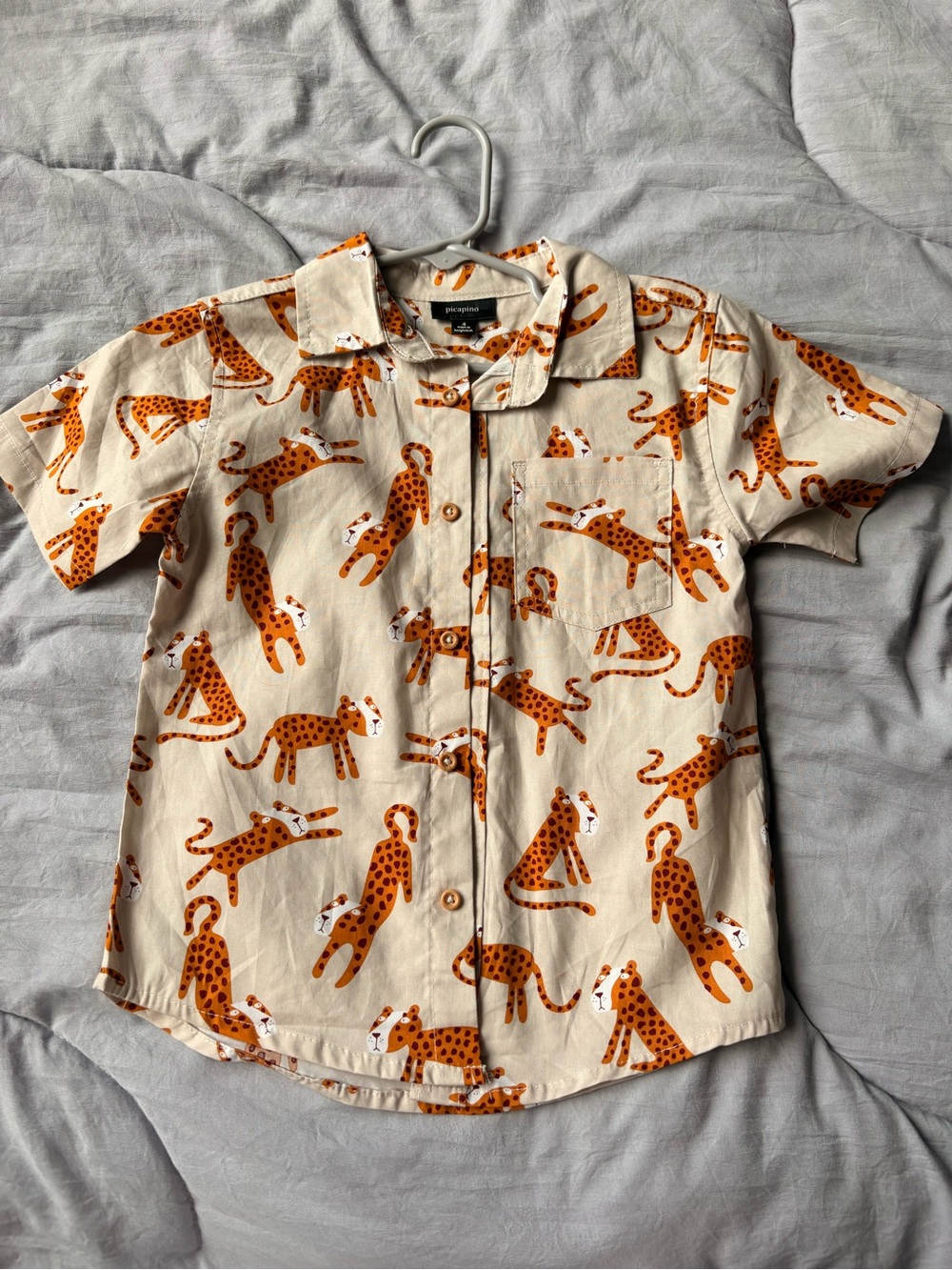 Kids Beige Short-Sleeve Shirt with Orange Cheetah Print